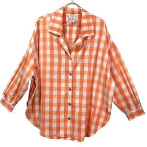 Vintage Cotton Gingham Plaid Oversized‎ 3/4 Sleeve Button Down Blouse, Size 16W